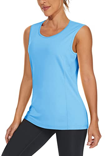 TACVASEN Workout Vests for Women Yoga Tops Sleeveless Tank Top Crew Neck Vest Top Gym Running Tops,Waterfall Blue,S
