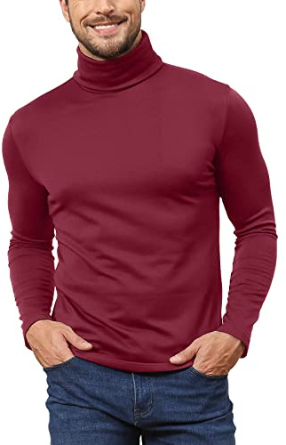 Hoefirm Jersey Básico de Cuello Polar para Hombre Tops Cálidos Cuello Alto de Punto Slim Fit Suéter, rosso, L