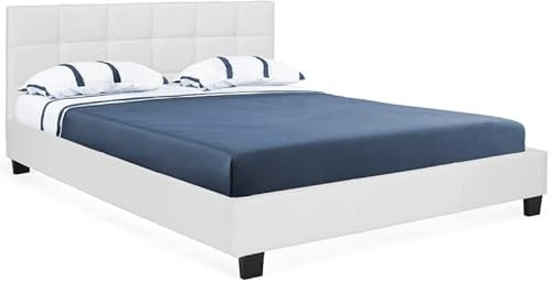 IDMarket - Lit Double Charlotte avec tête de lit et sommier 140 x 190 cm PVC Blanc