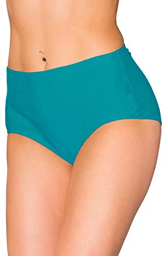 Aquarti Bikinihose Damen mit Hohem Bund – Klassische Bikinihosen für Damen in Großen Größen, Farbe: Petrolgrün, Größe: 44