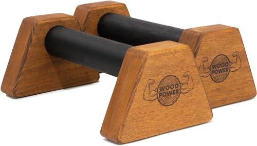 WOODPOWER® PowerBars Holz-Parallettes für Liegestütze, Liegestützgriffe Holz, Handstände, Yoga & Calisthenics, rutschfest, für Indoor & Outdoor, gelenkschonend, Körpergewichtstraining (XS, Brown)