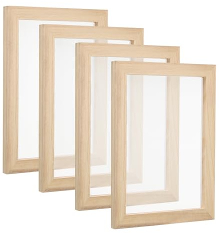 PATIKIL 9.8x7.5 A5 Wooden Paper Making Screen, 4 Pack Paper Making Mold Frame Papermaking Mould Deckle for DIY Paper Craft Tool Dried Flower Handcraft, Natural Color