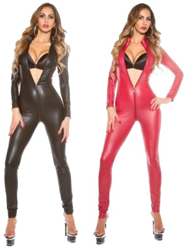 Rvlaugoaa Tuta da Donna ​in Pelle,Maniche Lunghe Cerniera Bodysuit,Tutine e Body in Pelle Lattice Jumpsuit Lingerie Wetlook Catsuit Clubwear Costumi Cosplay (S,Nero)