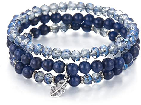 FULU AUTUMN Perlenarmband Stretch Damen Armband Mehrschichtiges Boho Modeschmuck für Mama Oma und Frau Geburtstagsgeschenk(Dark blue)