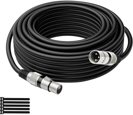 Mygatti XLR-Kabel Mikrofonkabel 10m(schwarz),Stecker auf Buchse,3 polig abgeschirmt ausbalanciert Patchkabel,mit EMI-und RFI-Unterdrückung,Kompatibel mit Verstärker,Lautsprecher+5 Kabelbinder