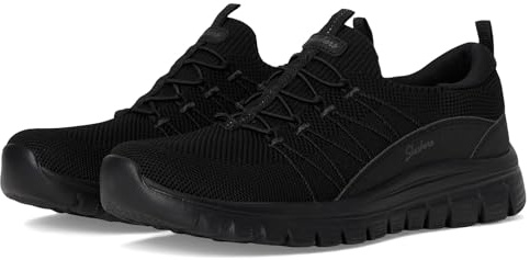 Skechers Women's Graceful Picture Perfect Slip-On Sneakers, Black Knit/Duraleather, 7 UK
