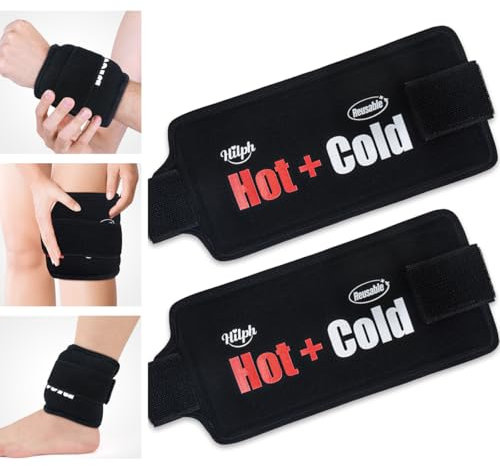 Hilph Lot de 2 blocs de refroidissement en gel avec fermeture Velcro pour les blessures - Pour genoux, chevilles, poignets, coudes - Noir