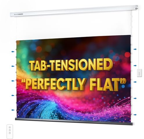 ALR Tensioned Motorized Projector Screen by SilverMagic - Tab Tensioned and Modern Design Gray Screen with White Aluminum case for Home Theater/Living Room/Patio/Office/Classroom - 100 inch 16:9