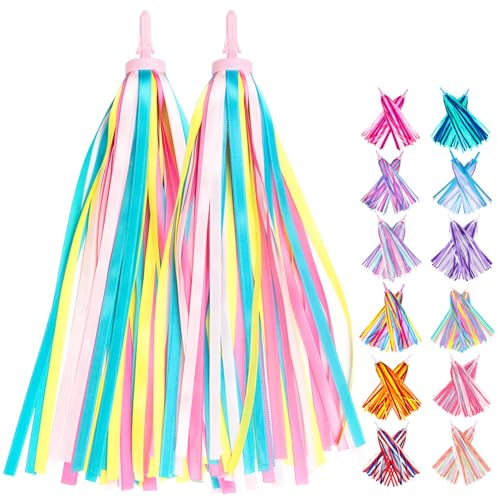 Mlurcu Bike Streamers for Girls, Bike Tassels Handlebar Streamers Ribbons Streamers Colorful Scooter Tassels Grips Bike Decorations Bicycle Accessories for Kids Children Girls Boys (Pastel Rainbow)