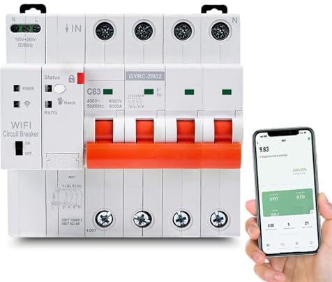 Jadeshay Fi Schutzschalter 63A Fi Schalter 4 Polig Intelligenter Wiedereinschaltschutz Tuya Smart Leitungsschutzschalter Wlan Zeitschaltuhr Hutschiene Mit Kurzschluss-/Über-/Unterspannungsschutz 400V