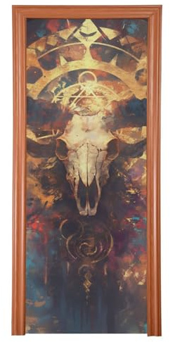 Mystisk tjurskalle inomhus dörrskydd 91 x 248 cm höst dörr banderoll festdekoration och tillbehör för hem L