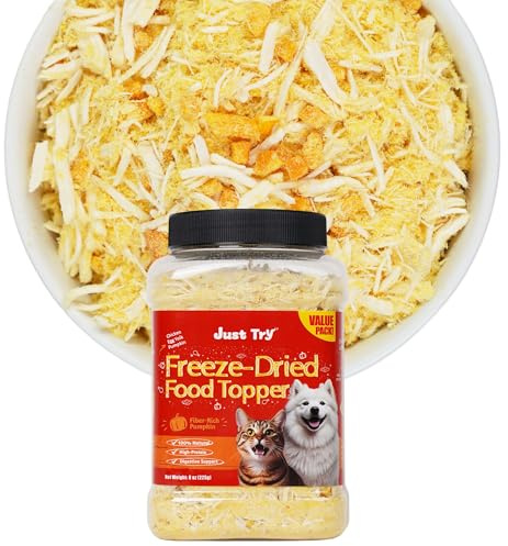 Just Try 8 OZ Pumpkin Freeze Dried Cat & Dog Food Toppers Mixers Low Calorie with Real Chicken Egg Yolk, High Protein Food Toppers Digestive Support