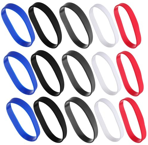 Angoily 50 St Silikonarmband i Elastiska Tomma Sportarmband för Pojke Flicka Tonåringar och Vuxna Anpassningsbara Fest Evenemangsarmband i Vit Svart Mörkblå och Röd