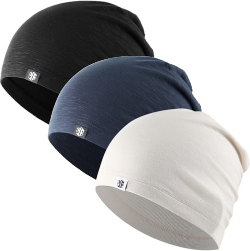 WTACTFUL Lot de 3 Bonnets Souples pour Homme Femme - Bonnet Respirant Léger pour Vélo Course à Pied Running Randonnée Cyclisme Sport Casual - Bonnet de Nuit pour Chimiothérapie Calvitie