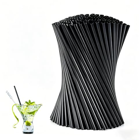 ARYIMYDP Pack de 100 Pajitas Reutilizables Negras,21 x 0,4 cm,Pajitas de Plástico de Fabricadas en PP,Ideales para Cócteles, Leche, Café y Otras Bebidas