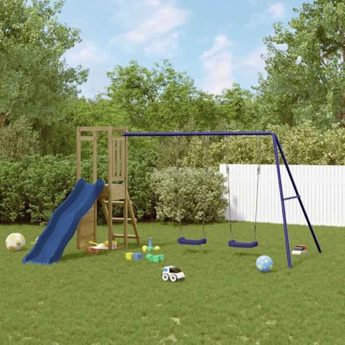 Ordellia Torre de juego de madera de pino tratada a presión, sistema de columpio con tobogán ondulado, barra de escalada, caja de arena y plataforma, juguete de jardín para jardín, patio, terraza