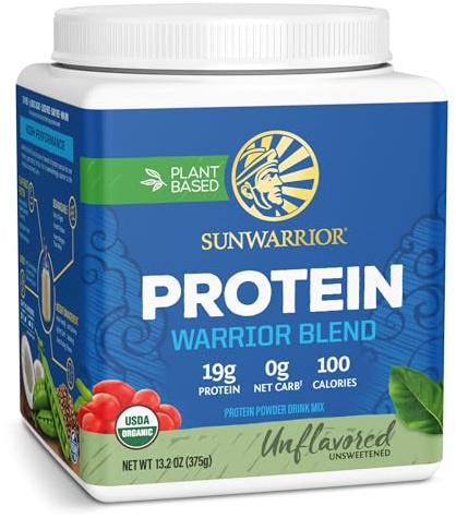 Sunwarrior Organic Plant Based Protein Powder | Vegan Organic Protein Powder Unflavored with BCAA Amino Acids & Hemp Seed Pea Blend | Non-GMO Soy Dairy Filler & Gluten Free (Unflavored, 15 Servings)