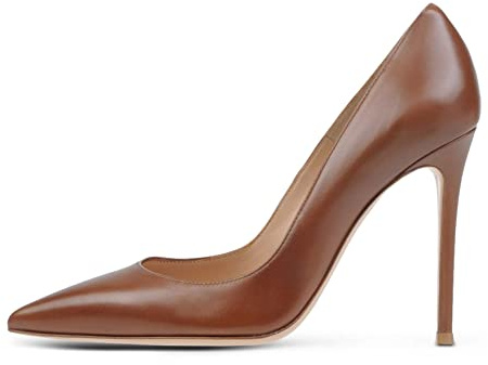 EDEFS Décolleté Classiche Donna con Tacco a Spillo 10 cm Scarpe Formali in Pelle per Lavoro e Cerimonia Marrone EU37