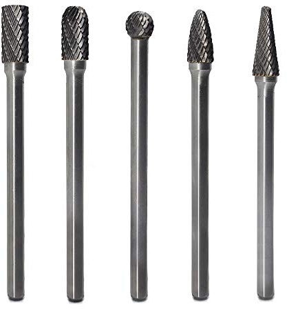Carbide Burrs Set 5pcs JESTUOUS 1/4 Inch Shank Diameter Extended Long Double Cut Edge Solid Tungsten Carbide Burr Rotery File for Die Grinder Bits Drilling