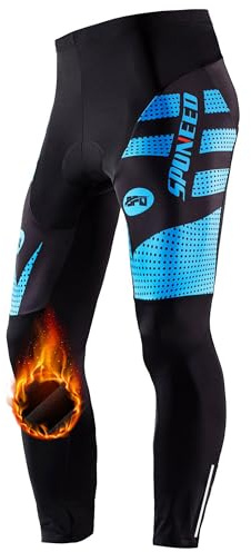 Cycling Leggings Fleece Pants Winter Men Bike Padded Thermal Warm Up Tights for Bicycle US M Blue