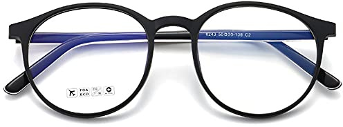 KOOSUFA Blaulichtfilter Brille Retro Rund Ultra Licht TR90 Brillengestelle Anti Blaulicht Brillen Ohne Sehstärke Damen Computerbrille Gaming Brille mit Etui (Matt Schwarz)