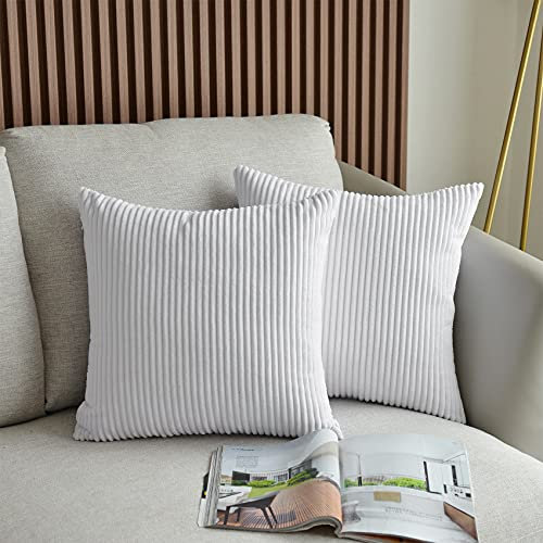 UPOPO 2er Set Kord Kissenbezug Dekorative Einfarbig Kissen Cord-Kissen Kissenhülle Kissenbezüge Dekokissen Zierkissen Sofakissen für Sofa Schlafzimmer Wohnzimmer mit Reißverschlüsse 40 X 40cm Weiss