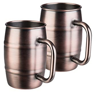 Ausgefallenes Bierkrug 2-er Set Humpen 0,5 Liter aus Edelstahl in Kupfer antik
