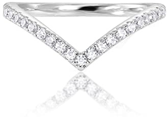 PAVOI 14K Gold Plated Sparkling Wishbone 'V' Ring for Women with Cubic Zirconia (White Plated, 6)