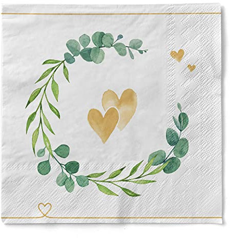 Sovie HORECA Tovaglioli in tessuto, 33 x 33 cm, assorbenti, usa e getta, ideali per matrimoni e celebrazioni, 100 pezzi, eucalipto (cuori)