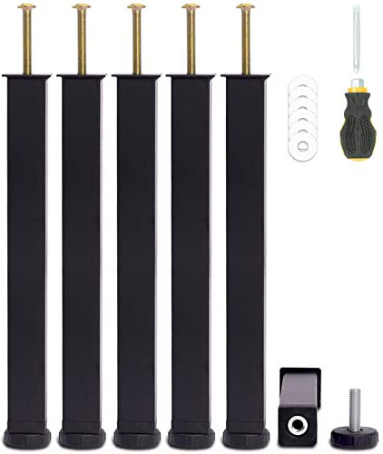 Pied de Lit, Pieds pour Sommier à Lattes Universel | Hauteur: 30cm(+2cm) Reglable | Design: Noir Metallique | Carré: 3x3 cm | avec Boulons M8×60mm | pour les cadres avec trous pré-percés | Lot de 6