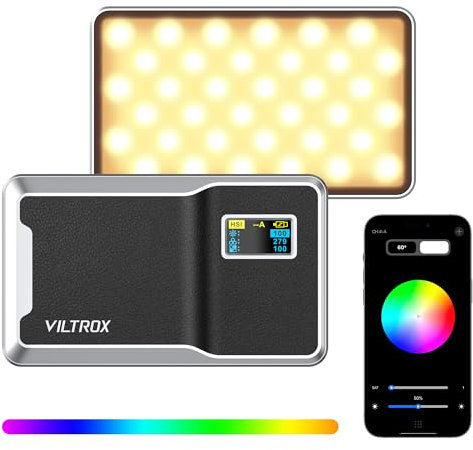 VILTROX 6000mAh On Camera LED Light, App Control RGB Video Light, All Metal RGB Portable LED Photography Lighting, Led Camera Light Panel for Video Recording (Retro 08X)