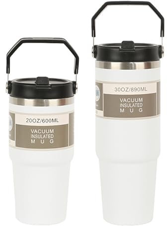 Tigayhc Stainless Steel Tumbler with Straw, 20oz/30oz Cup Travel Mug Water Bottle for Hot and Cold Coffee Vacuum Insulated Water Bottle for Home, Office or Car (White, 20oz), KUN30