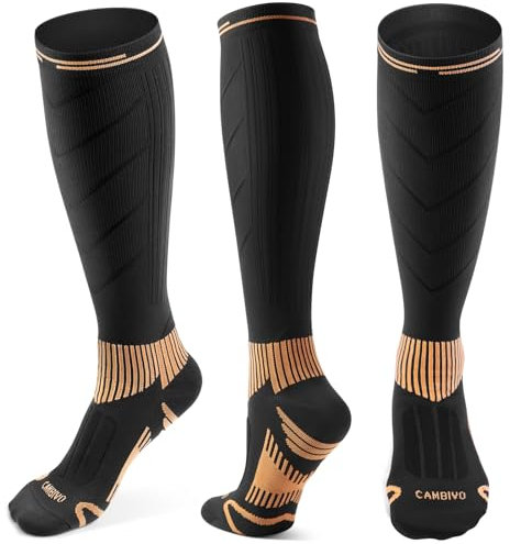 CAMBIVO Medias de Compresión de Cobre, Calcetines Compresion Mujer Hombre 15-20mmHg, Medias de Compresion, Compression Socks Altos para Ciclismo, Running, Enfermera, Embarazo, Circulacion Piernas