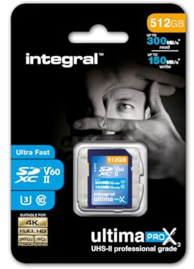 Integral 512GB UHS-II SD Card V60 Up to 300MBs Read and 150MBs Write Speed 1733X SDXC Professional High Speed Memory Card