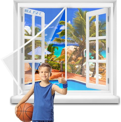 Moustiquaire Fenetre Fenêtre Magnétique 115x185cm Rideau Porte Anti Mouche Insecte Moustiquaire Aimantée Bande Adhésive Fermeture Automatique Maille Très Fine Installation Facile Blanc