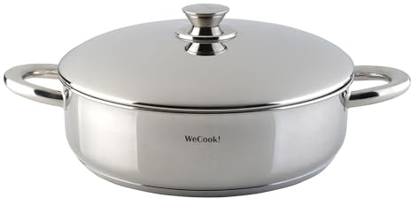 WECOOK Cacerola Baja Acero Inoxidable 18/10 con Tapa, Inducción, 26 cm