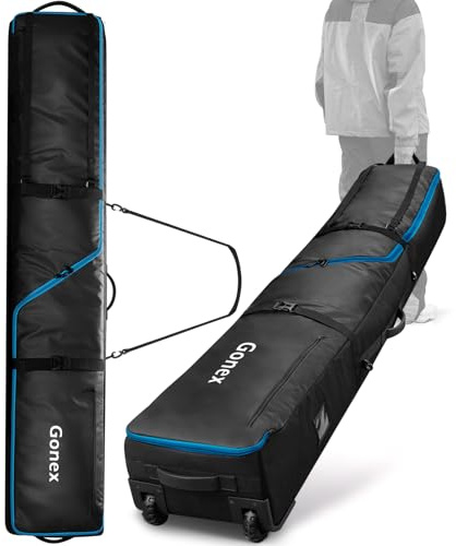 Gonex Snowboard Bag with Wheels,Adjustable Length Up to 175cm to 190cm, Fully Padded Ski Bag for Air Travel, 1200D Polyester PVC Waterproof Rolling Ski Bag with Skis Strapes & Ample Storage Pockets