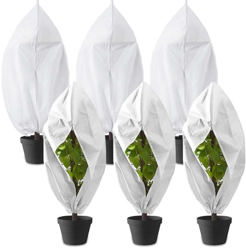 Asfrode 6 pcs Winterschutz für Pflanzen, 80 x 60cm Groß Frostschutz Schutzhülle Pflanzensack Atmungsaktiv Reißfest Wiederverwendbar Pflanzenabdeckung Winter Pflanzenschutzsack für Kübelpflanzen