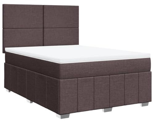 vidaXL Boxspringbett, Doppelbett mit LED Matratze Matratzenauflage, Bettgestell mit Lattenrost Kopfteil, Polsterbett Bett für Schlafzimmer, Dunkelbraun 140x200cm Stoff