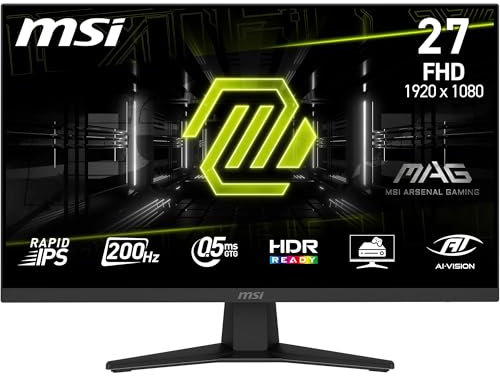 MSI MAG 274F 27 Zoll FHD 1920x1080 Gaming Monitor - Rapid IPS, 200Hz, 0,5ms, HDR Ready, Eye Care, HDMI 2.0b, DP 1.2a, Rahmenlos, neigungsverstellbar, VESA-Halterung, schwarz