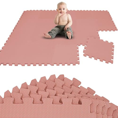 LittleTom Spielmatte Baby Puzzlematte Rosa - 18 Teile 30x30 cm - Krabbelmatte 180x90 cm Bodenmatte Kinder - Puzzle Teppich Kinderzimmer Matte - Outdoor Bodenschutzmatte Spielteppich - Eva Schaumstoff