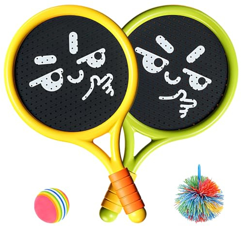 ACTOYS Tennisschläger Kinder, Tennisbälle Kinder Schlager, Tennisball Schlager, Wurfspiel, Beachball Set, Strand Spiele, Outdoor Indoor Spiele für Jungen Mädchen (Weiches Tuch)