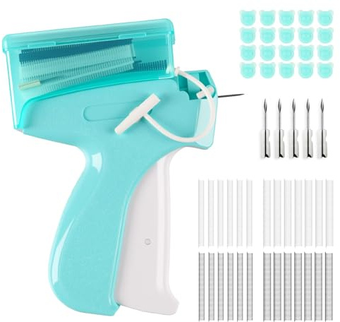 1Plusselect Mini pistola per cucire vestiti, pistola portatile per etichettatura vestiti, macchina da cucire Stitchy Quick Clothing Fixer con 5 micro aghi, 1000 micro chiusure nere e 2000 bianche da 5