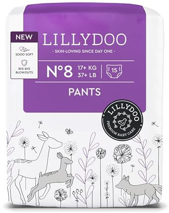 LILLYDOO Baby Windeln Pants - Größe 8 (17+ kg), 15 Höschenwindeln, Sicherer Auslaufschutz - Hautfreundlich, Weich & Ohne Lotionen für empfindliche Haut, Dermatologisch getestet