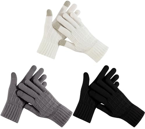 OZRTV 3 Pairs Winter Gloves for Women Warm Knit Touchscreen Gloves Womens Soft Fleece Lined Gloves