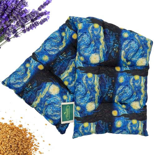 Saco Semillas Microondas - Semillas y Lavanda, 100% Algodón - Saco de Semillas para Microondas - Bolsa térmica Calor y Frío - Estampado Noche Estrellada (50x15cm)