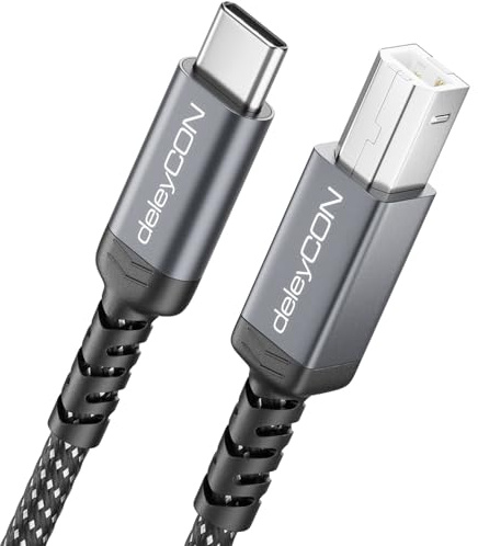 deleyCON 3,0m Cavo Stampante USB C (Per Stampanti, Scanner, MIDI) USB-C a B, Intrecciato + Connettori in Metallo, per HP Samsung Epson Dell Lexmark Brother Canon ecc.
