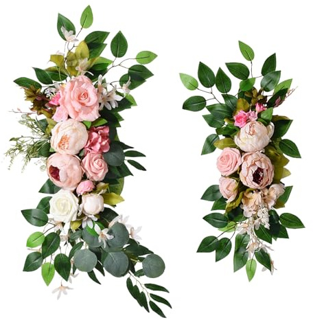 OPPWONG 70 Cm & 60 Cm Konstgjord Bröllopsbågblommig Swag Romantisk Hängande Blommor, Kransar och Dekoration Av små Blommor i Mitten och Hem (Rosa)