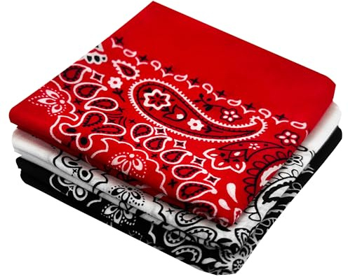 Every-ville Bandana/Foulard 100% Coton, 55 × 55 cm, Paisley, Lot de 3 | Confortable, respirant et polyvalent, pour femme et homme, sport, randonnée, moto, cheveux, cou, mode, plein air et voyage