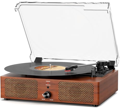 Vinyl Record Player Bluetooth Turntable with Built-in Speakers and USB Belt-Driven Vintage Phonograph Record Player 3 Speed LP Player Support USB Playing and Recording AUX-in RCA Line Out Orange